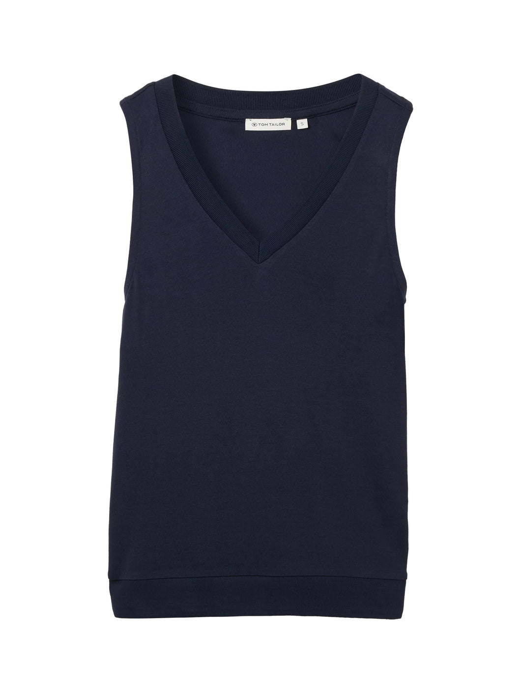 TOM TAILOR T-SHIRT TOP WITH RIB DETAILS sky captain blue