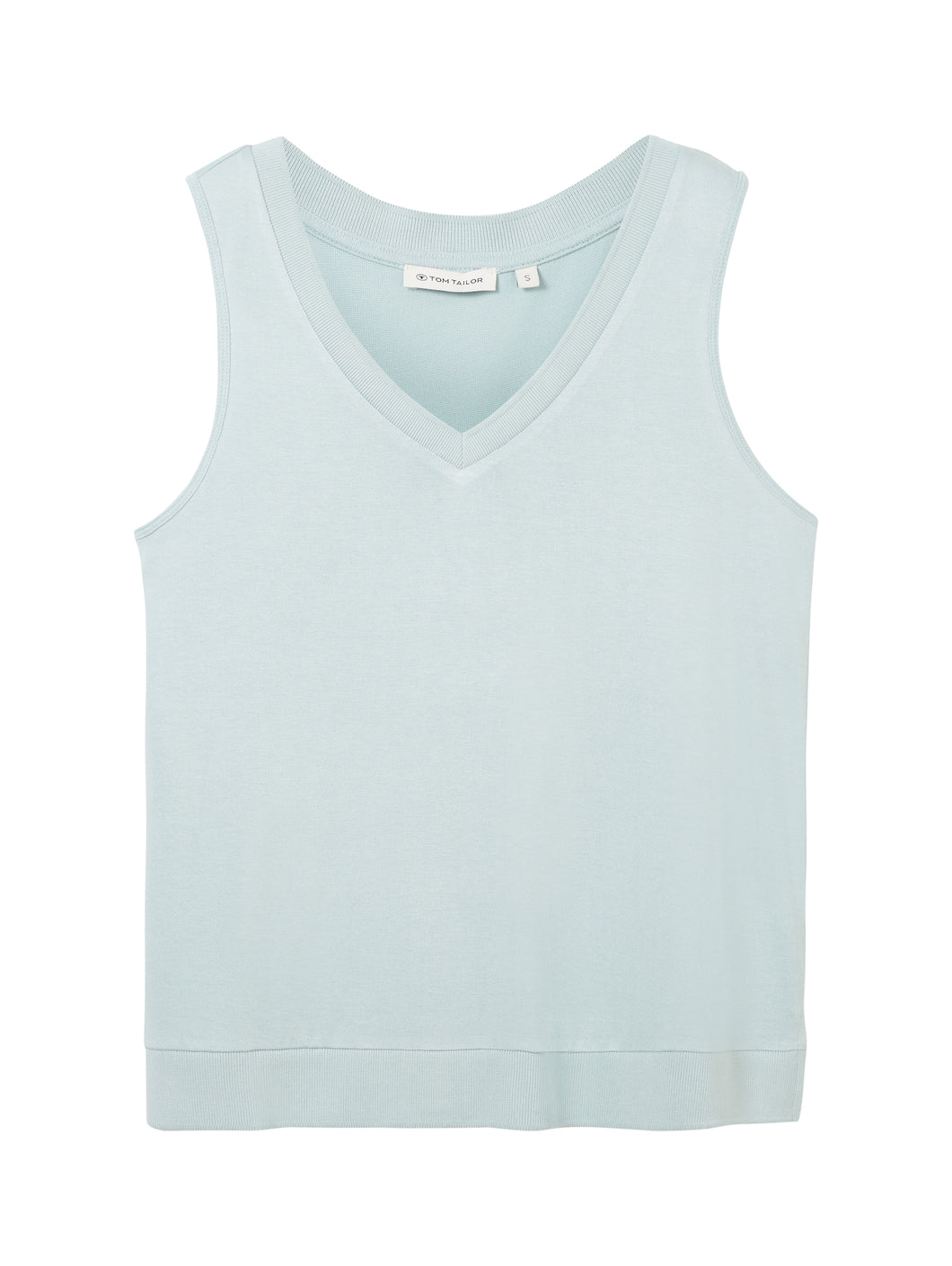 TOM TAILOR T-SHIRT TOP WITH RIB DETAILS dusty mint blue