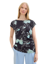 Load image into Gallery viewer, TOM TAILOR T-SHIRT WITH DRAPES navy blue flower design
