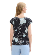 Load image into Gallery viewer, TOM TAILOR T-SHIRT WITH DRAPES navy blue flower design
