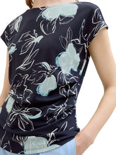 Afbeelding in Gallery-weergave laden, TOM TAILOR T-SHIRT WITH DRAPES navy blue flower design
