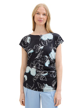 Afbeelding in Gallery-weergave laden, TOM TAILOR T-SHIRT WITH DRAPES navy blue flower design
