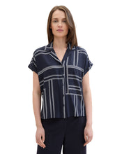 Load image into Gallery viewer, TOM TAILOR PRINTED RESORT BLOUSE navy geometric design
