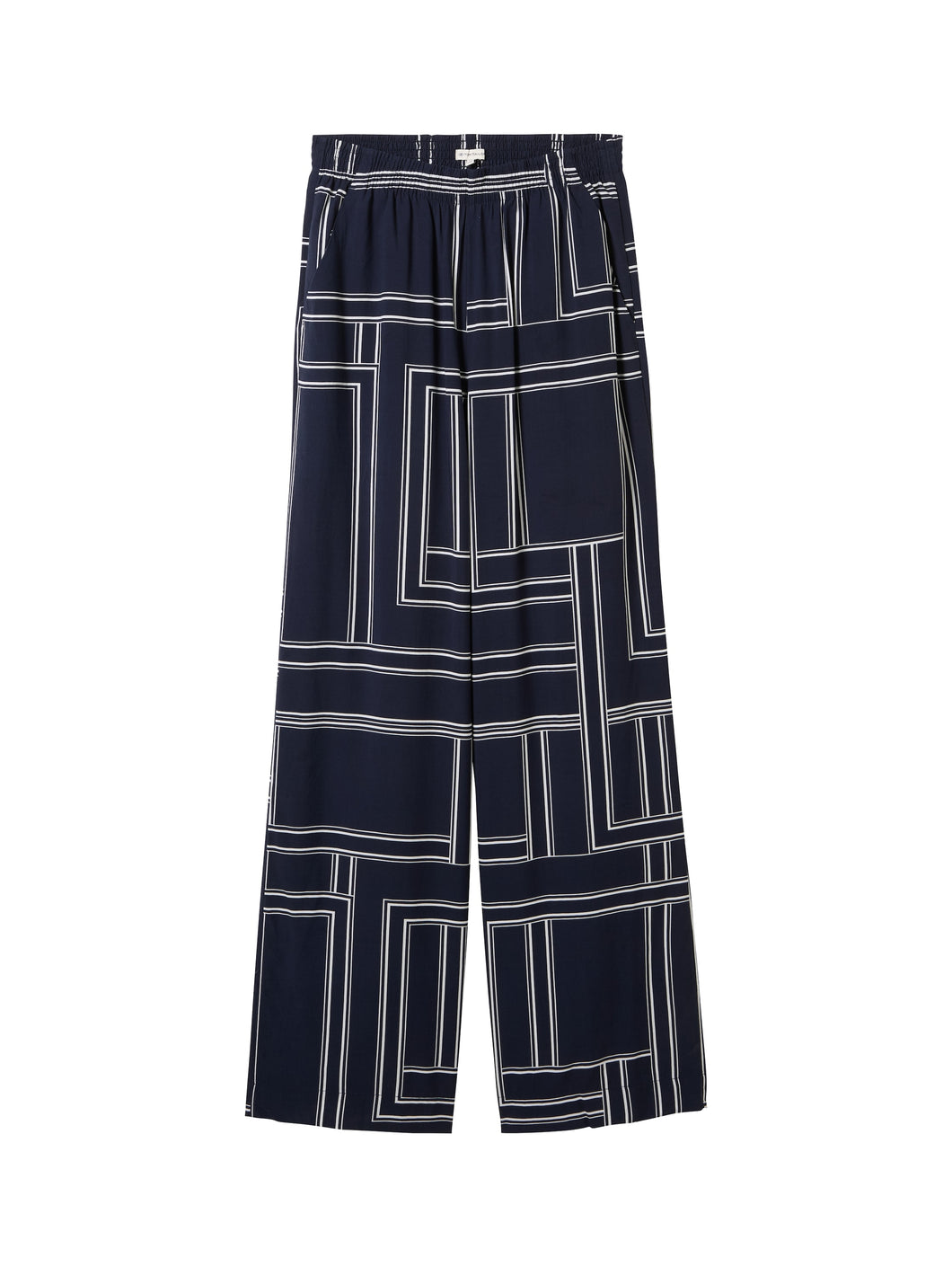 TOM TAILOR LOOSE FIT PALAZZO PANTS navy geometric design