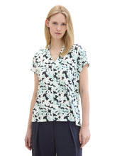 Load image into Gallery viewer, TOM TAILOR T-SHIRT CREPE V-NECK blue small floral design
