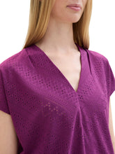 Load image into Gallery viewer, TOM TAILOR T-SHIRT AJOUR V-NECK dark orchid
