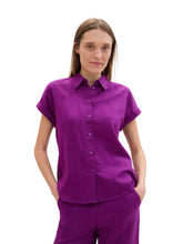 Afbeelding in Gallery-weergave laden, TOM TAILOR SHORTSLEEVE BLOUSE WITH LINEN dark orchid
