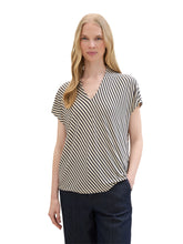 Load image into Gallery viewer, TOM TAILOR T-SHIRT CREPE V-NECK beige navy stripe
