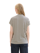 Load image into Gallery viewer, TOM TAILOR T-SHIRT CREPE V-NECK beige navy stripe
