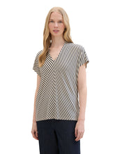 Load image into Gallery viewer, TOM TAILOR T-SHIRT CREPE V-NECK beige navy stripe
