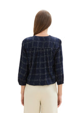 Afbeelding in Gallery-weergave laden, TOM TAILOR FEMININE V-NECK BLOUSE delicate navy check
