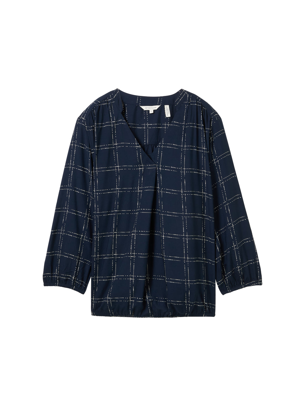 TOM TAILOR FEMININE V-NECK BLOUSE delicate navy check