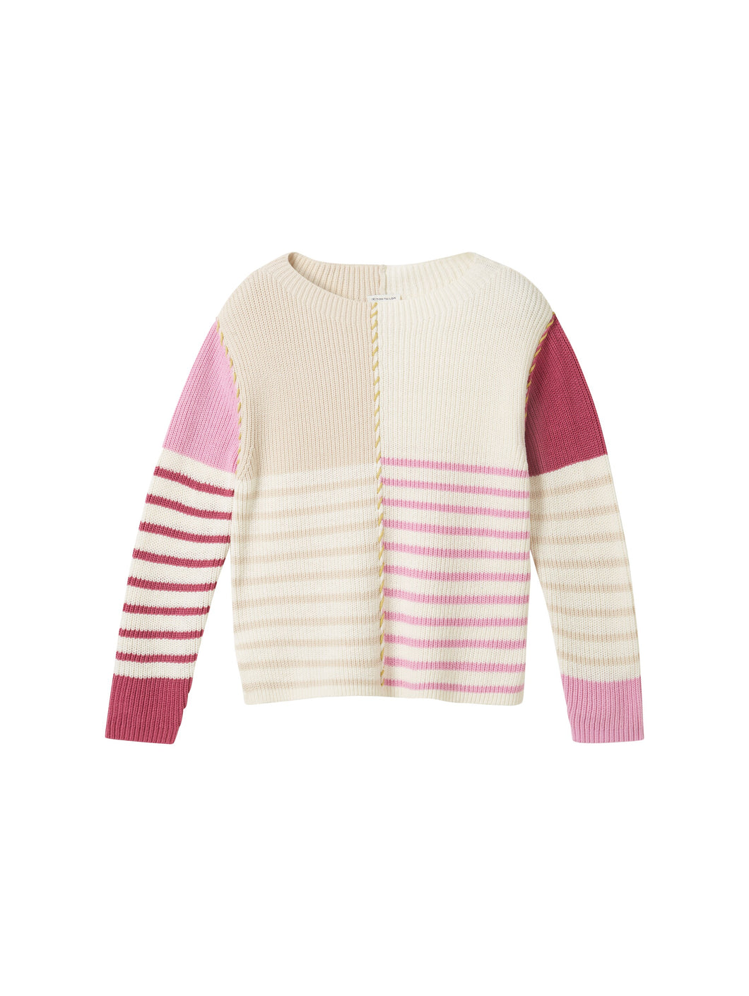 TOM TAILOR KNIT PATCHED STRIPE PULLOVER patched stripe knit