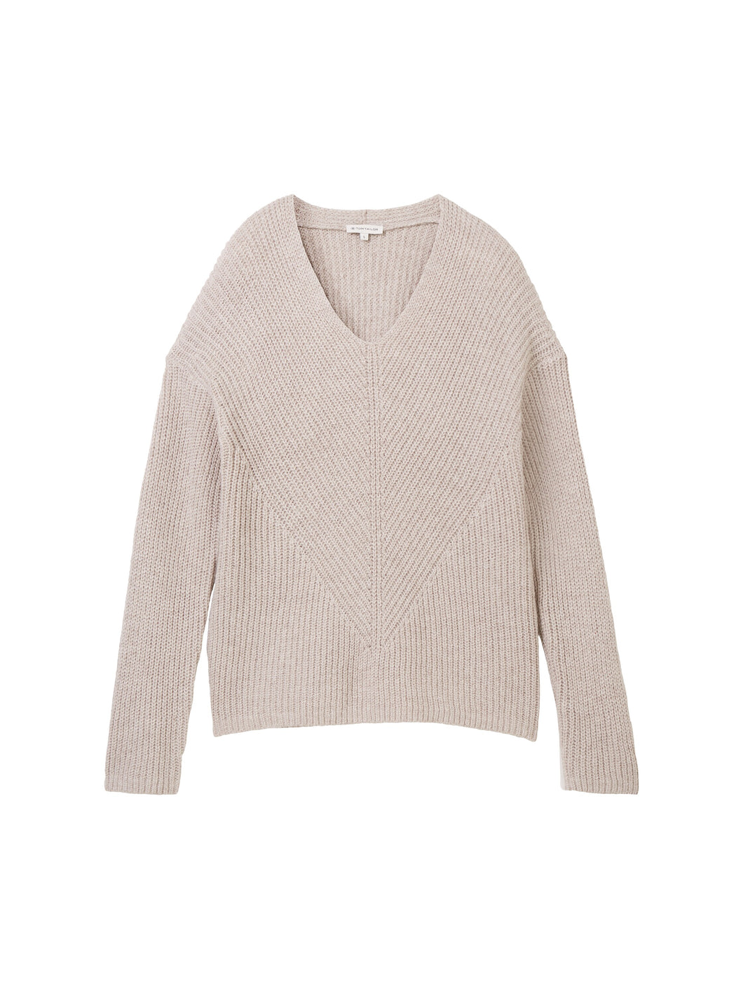 TOM TAILOR KNIT PULLOVER WITH V-NECK dusty beige melange