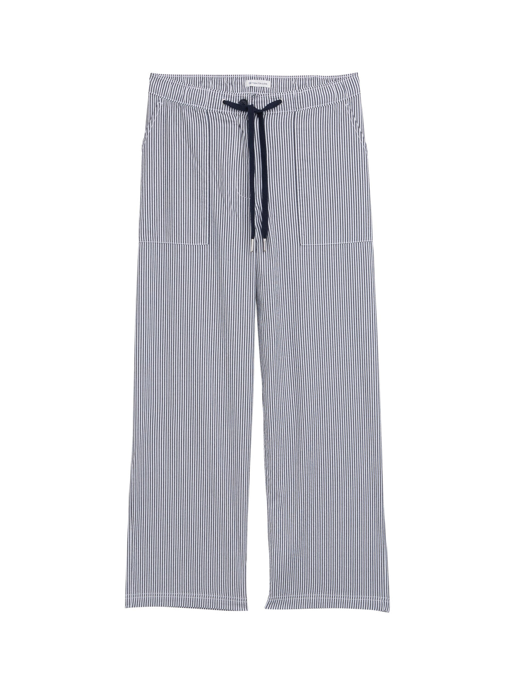 TOM TAILOR STRAIGHT LEG SEERSUCKER PANTS navy seersucker stripe