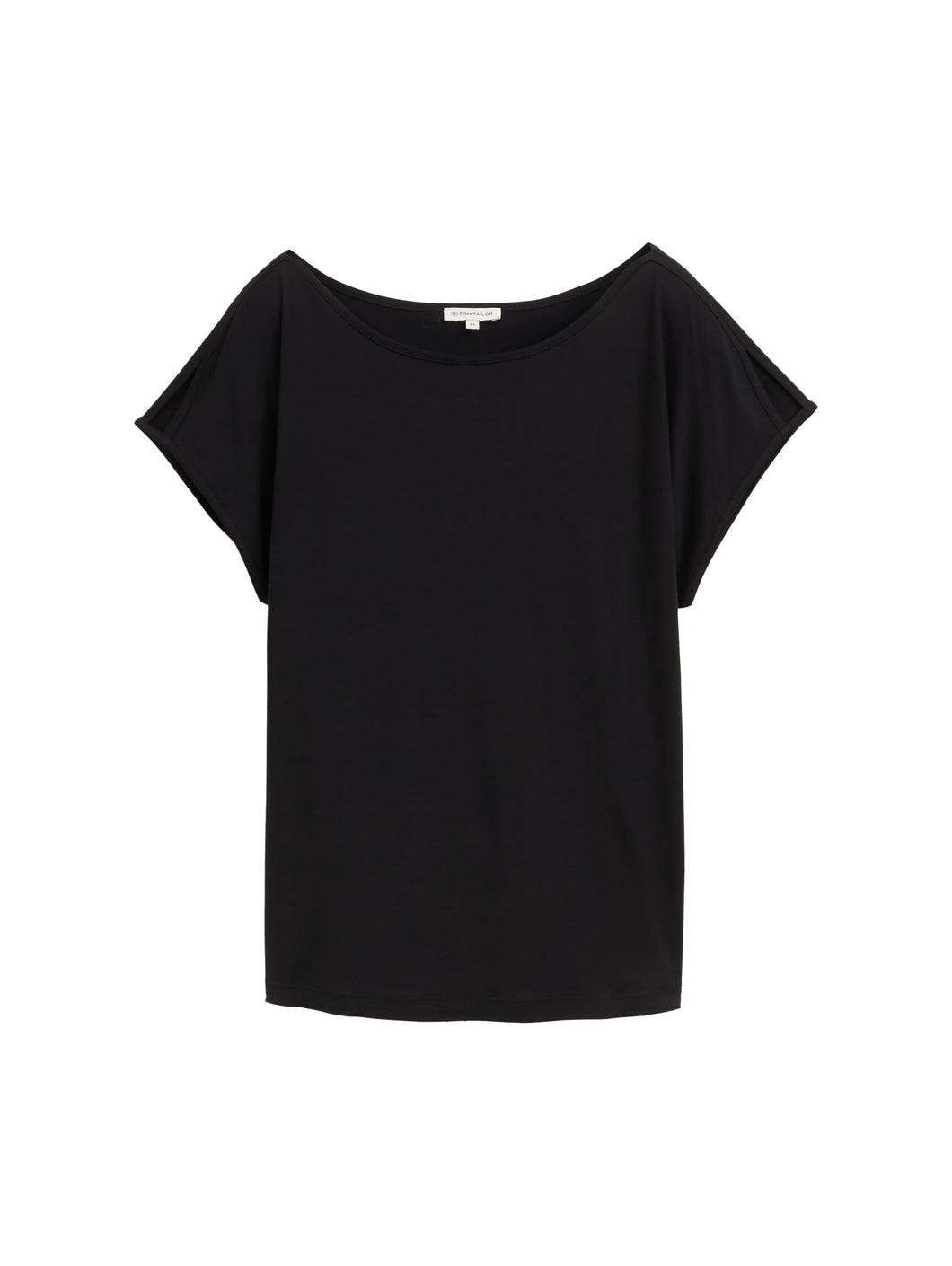 TOM TAILOR T-SHIRT SHOULDER SLIT deep black