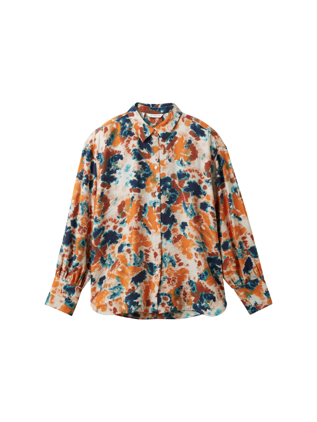 TOM TAILOR PRINTED BLOUSE WITH COLLAR grey orange tie dye floral