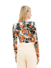 Afbeelding in Gallery-weergave laden, TOM TAILOR T-SHIRT MOCK NECK grey orange tie dye floral
