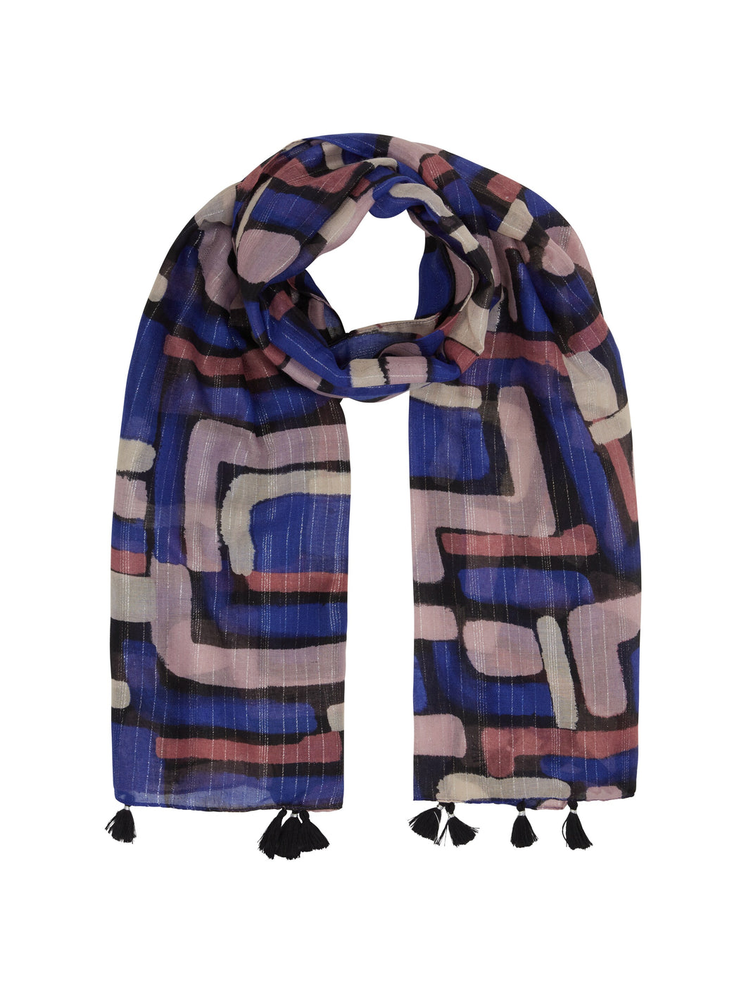 TOM TAILOR PRINTED SCARF WITH LUREX black abstract design