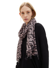 Load image into Gallery viewer, TOM TAILOR PRINTED SCARF WITH LUREX black lilac abstract design
