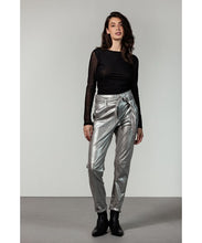 Load image into Gallery viewer, TRAMONTANA TROUSERS BELTED COATED silver
