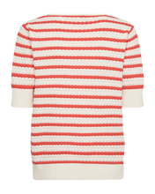 Load image into Gallery viewer, FREEQUENT PULLOVER DODO PATTERN&amp;STRIPES tofu w. hot coral
