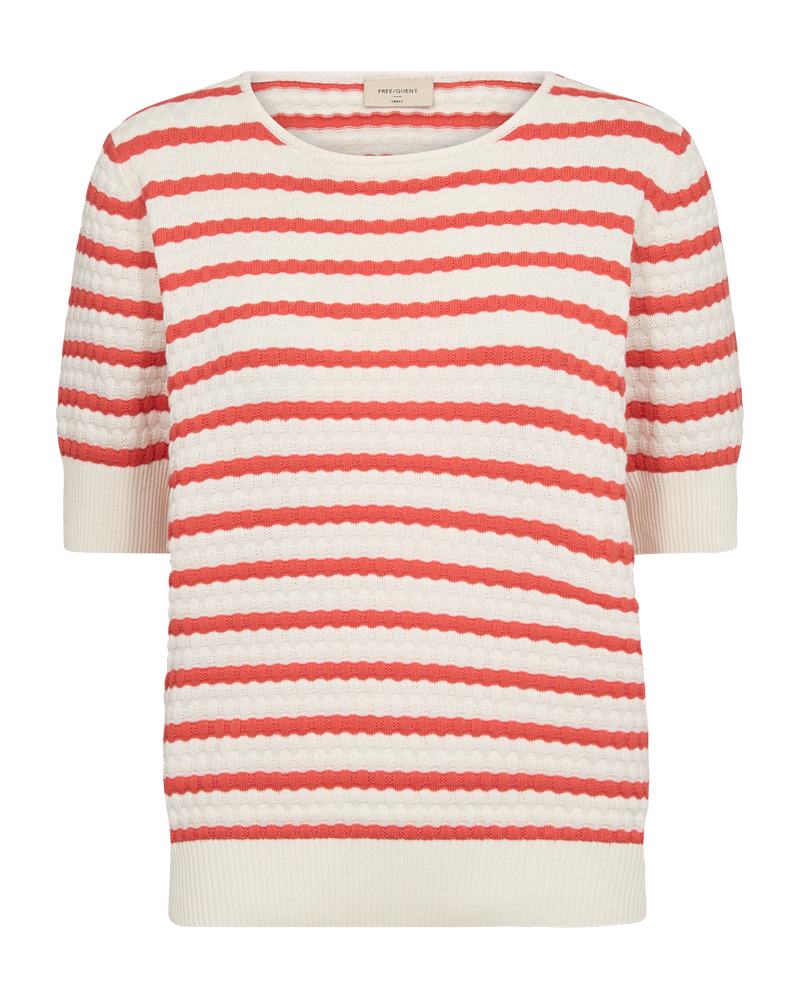 FREEQUENT PULLOVER DODO PATTERN&STRIPES tofu w. hot coral