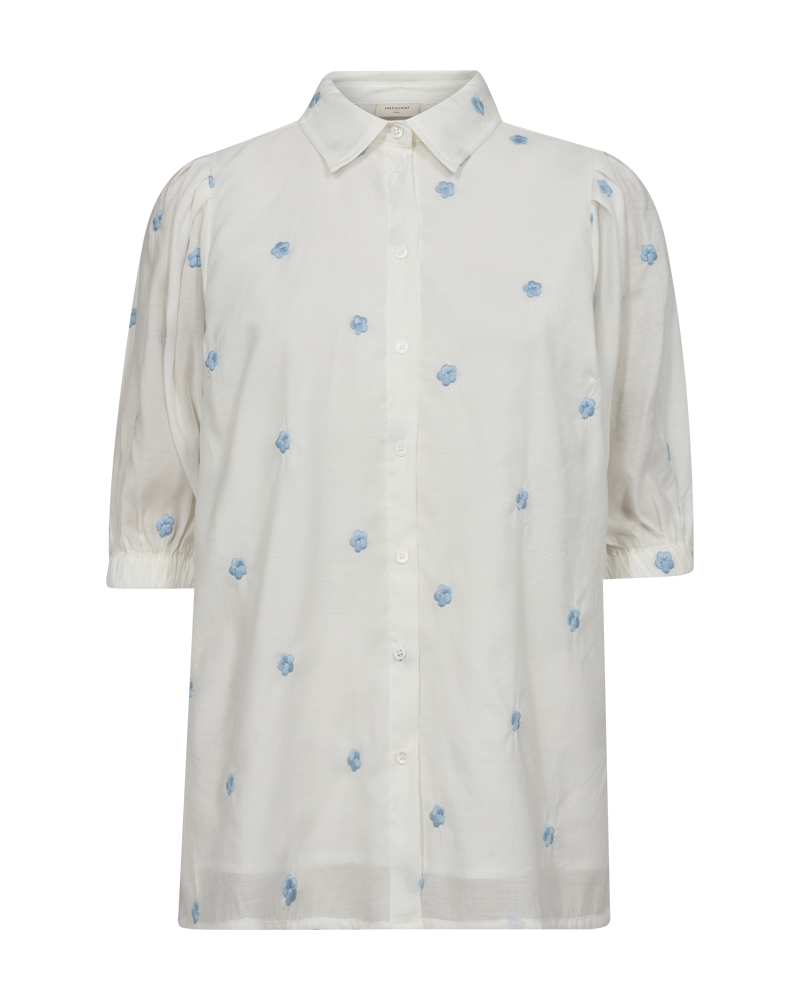 FREEQUENT BLOUSE STREAM ALL OVER EMBROIDERY FABRIC brilliant white w. chambray