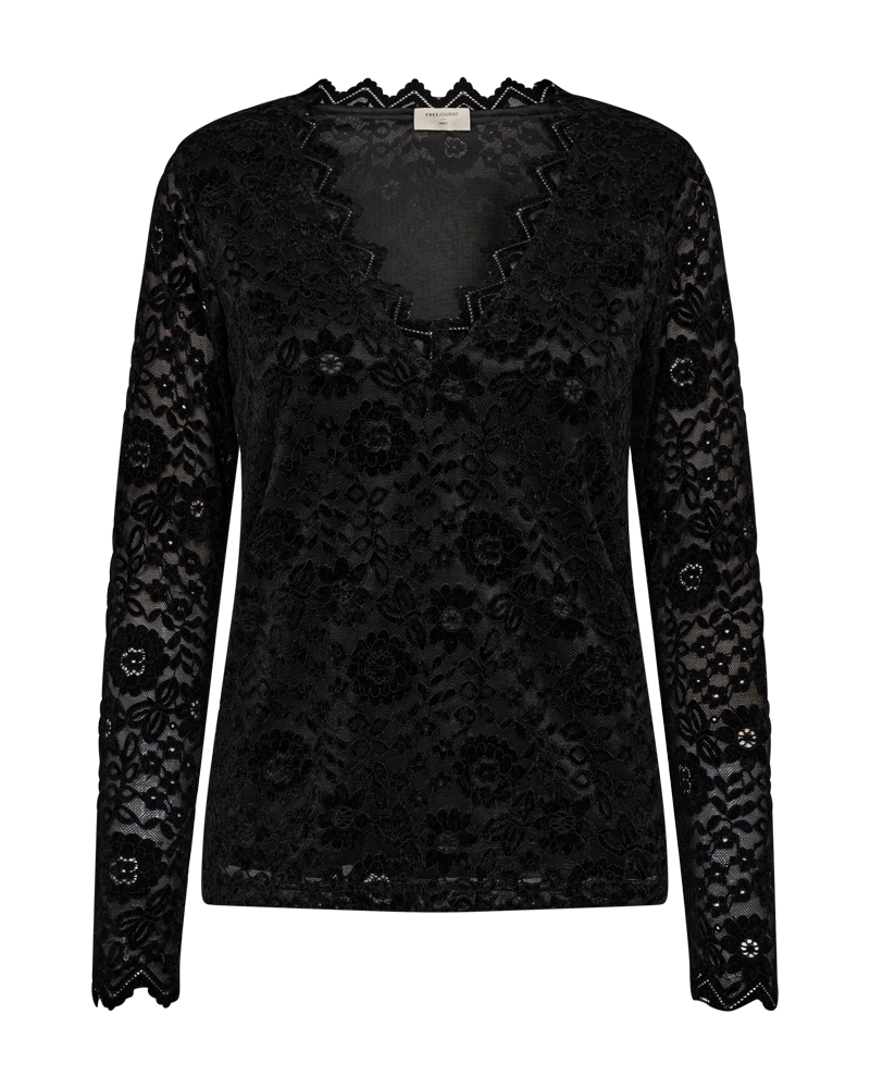 FREEQUENT SHIRT GRY VELVET LACE black