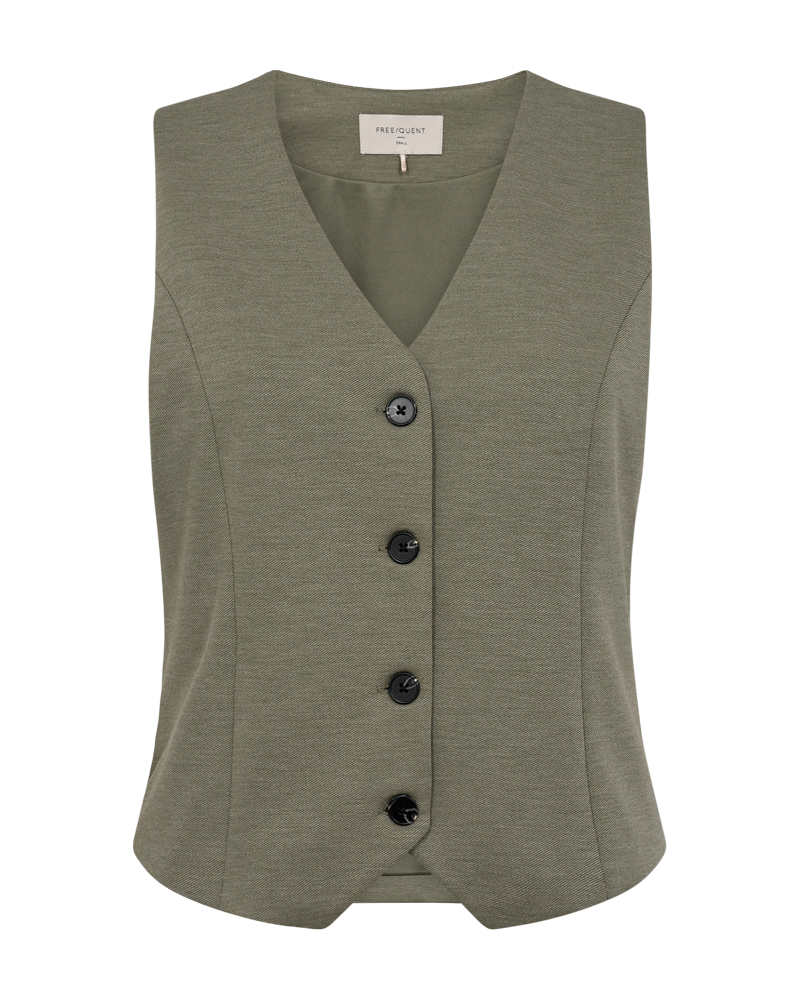 FREEQUENT GILET NANNI FITTED WAISTCOAT deep lichen green melange