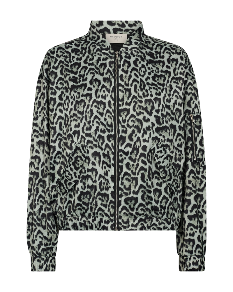 FREEQUENT JACKET FLEN PRINTED BOMBER  deep lichen green w. black