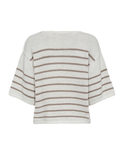 Load image into Gallery viewer, FREEQUENT GRANDE PULLOVER TAPE YARN STRIPED brilliant white w. simply taupe
