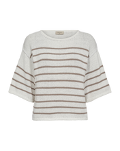 Load image into Gallery viewer, FREEQUENT GRANDE PULLOVER TAPE YARN STRIPED brilliant white w. simply taupe
