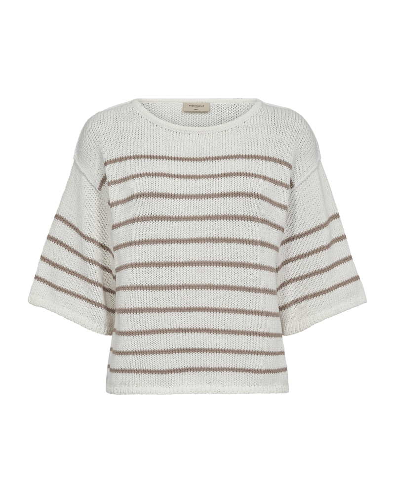 FREEQUENT GRANDE PULLOVER TAPE YARN STRIPED brilliant white w. simply taupe
