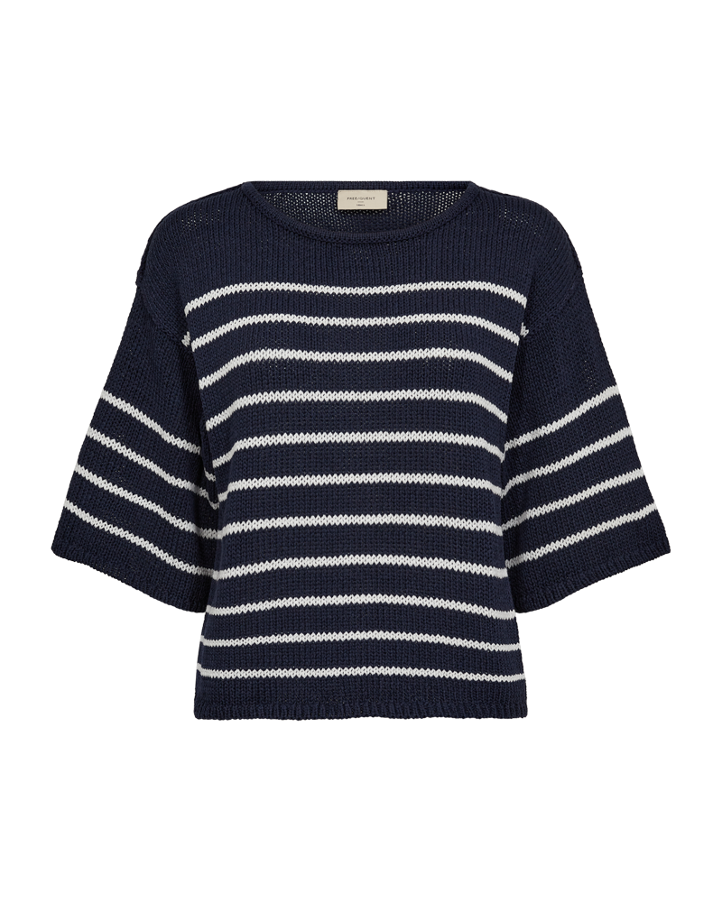 FREEQUENT GRANDE PULLOVER TAPE YARN STRIPED navy blazer w. brilliant white