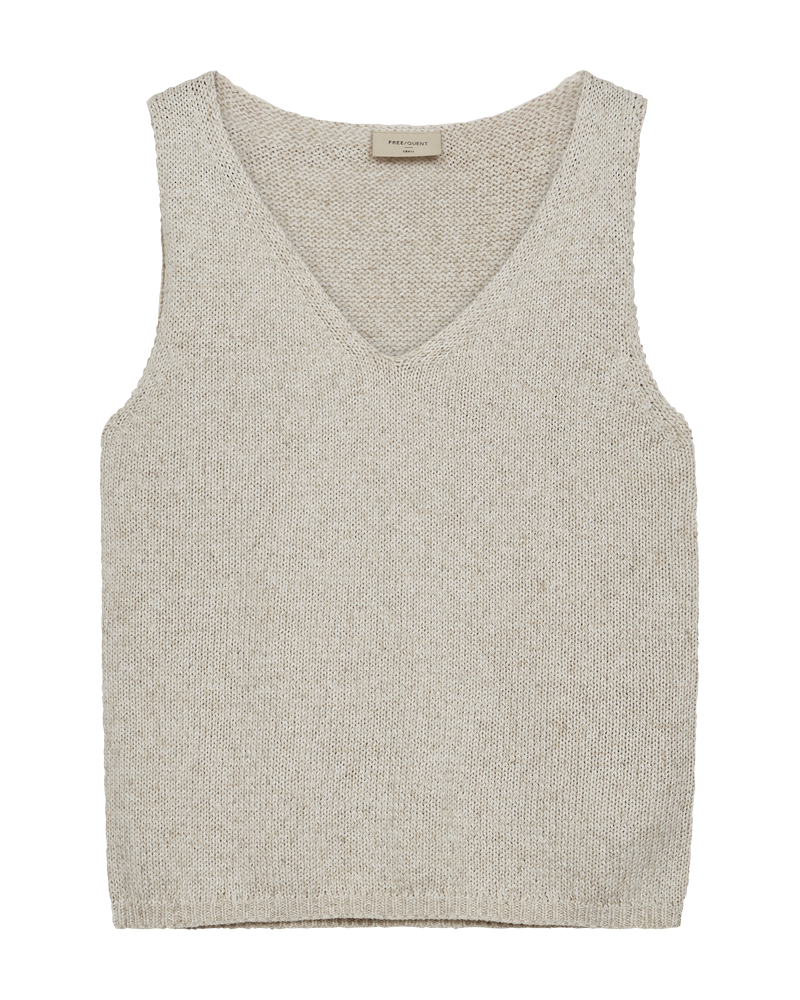 FREEQUENT TOP GRSCALIVA KNTTED LINEN MIX moonbeam w. simply taupe