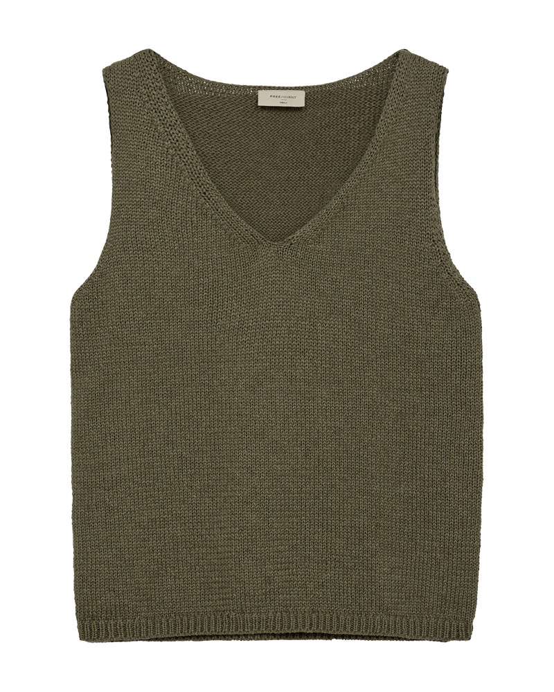 FREEQUENT TOP GRSCALIVA KNITTED LINEN MIX deep lichen green