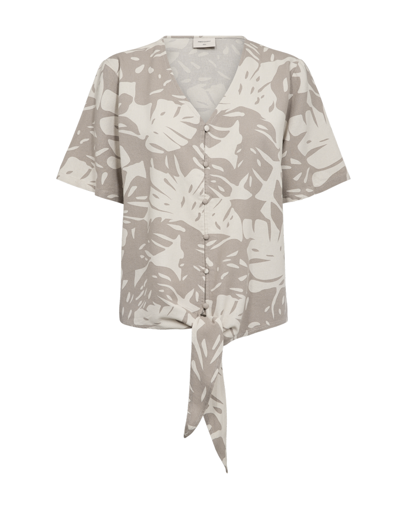 FREEQUENT BLOUSE LAVISCO TIE DETAIL PRINT moonbeam w. simply taupe