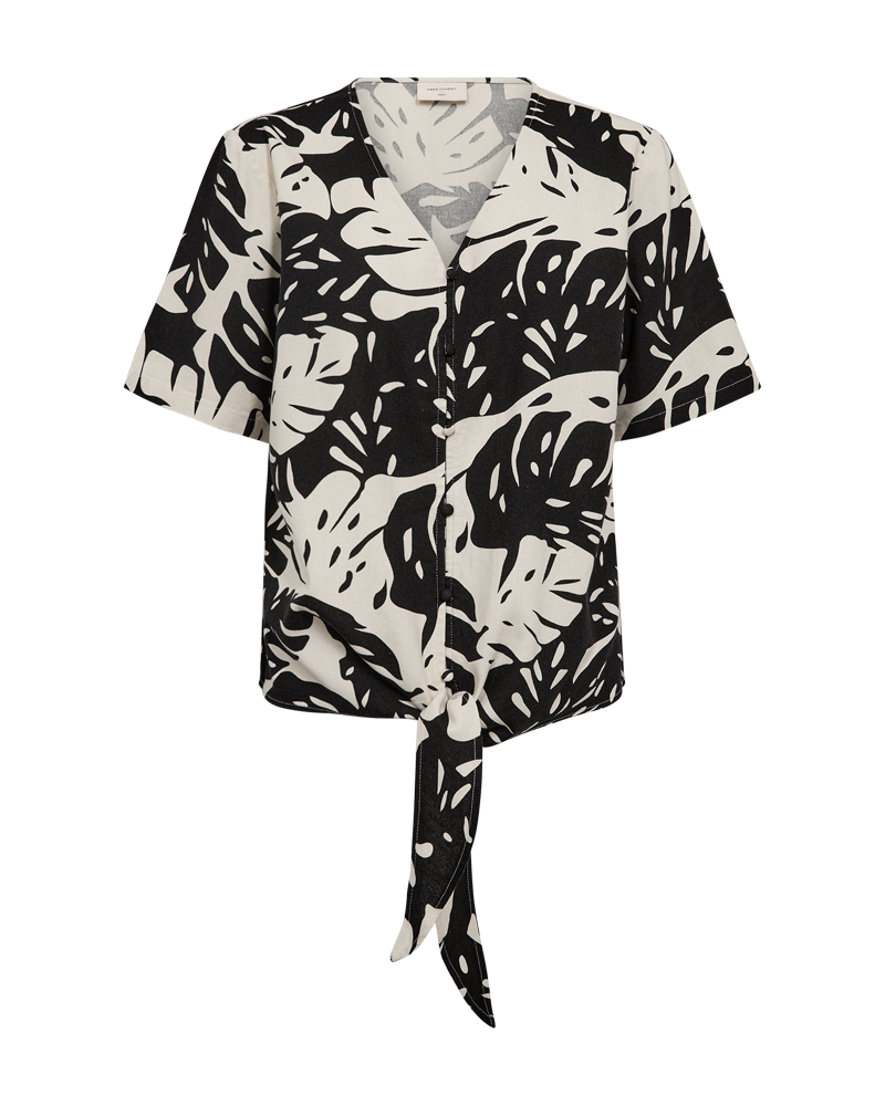 FREEQUENT BLOUSE LAVISCO TIE DETAIL PRINT moonbeam w. black