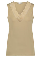 Load image into Gallery viewer, TRAMONTANA PIPPA BASIC TOP V-NECK LACE LATTE

